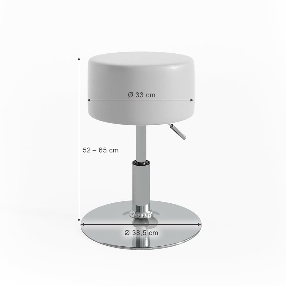 Vicco Taburete Design, Blanco, 33.5 x 67 cm para tocador, Ajustable en Altura con tapizado de Cuero sintético Resistente