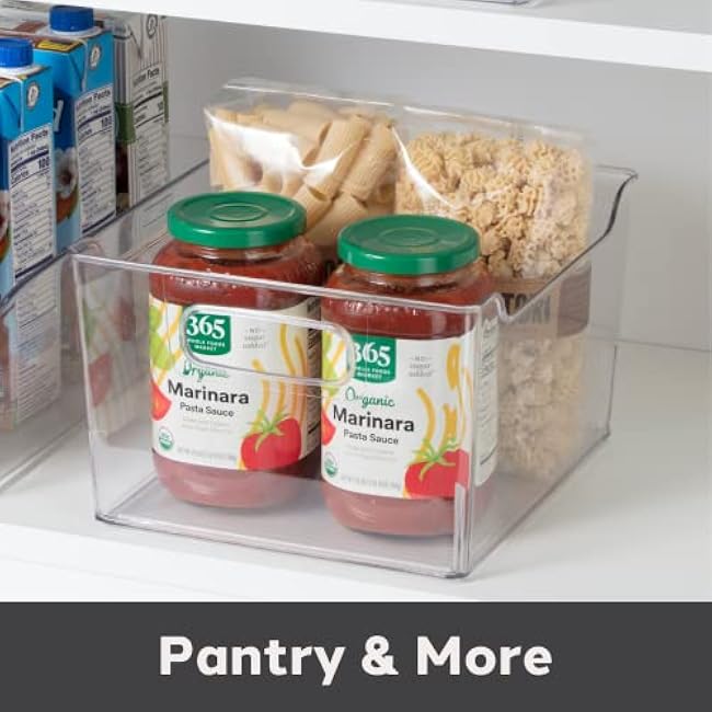 Oggi Storage Bin With Handles - Deep (9.75 x 9 x 6) - Ideal for Kitchen Organization, Pantry Storage, Fridge Organizing, Clear