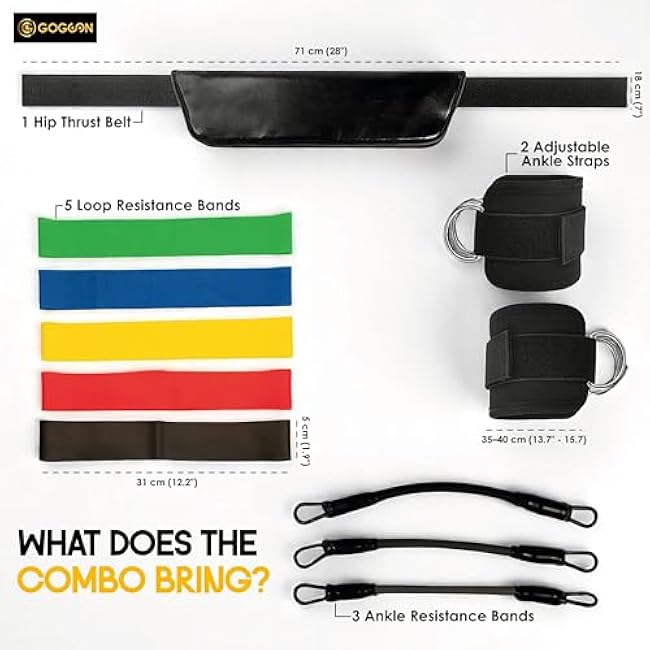 Hip Thrust Belt + Ankle Resistance Bands with Cuffs for Women ¨C Glute Bridge Belt, Cable Ankle Straps, Glute Workout Equipment, Booty Bands for Working Out, Leg & Butt Exercise Set