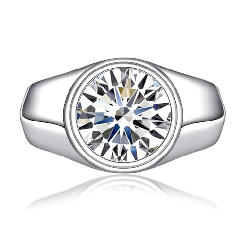 4ct D Color Moissanite Men Engagement Rings, 925 Sterling Sliver Men rings,18K Gold Plated Engagement Bezel Rings For Men, US Size 8-12