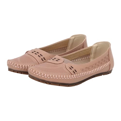 Loafers skor för kvinnor, loafers och mockasiner, damer vardag slip-on ortopediskt läder kil loafer komfort låg topp lädersko lätt plattform rund tå affärssko, B rosa, 37.5 EU Bred