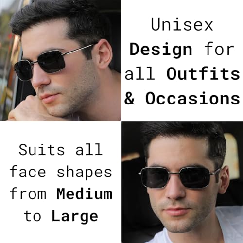 Image of HUVORA Foldable UV Protected Polarized Rectangular Sunglasses for Men Women Stylish Metal Frame Shades Sun Glasses Lightweight Photochromic Square Night Driving Goggles