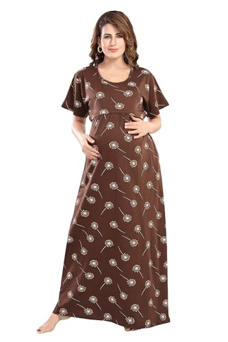 Image of Fabme Women's Full Length Printed Pre and Post Pregnancy Pure Cotton Nursing Nightdress Nighty