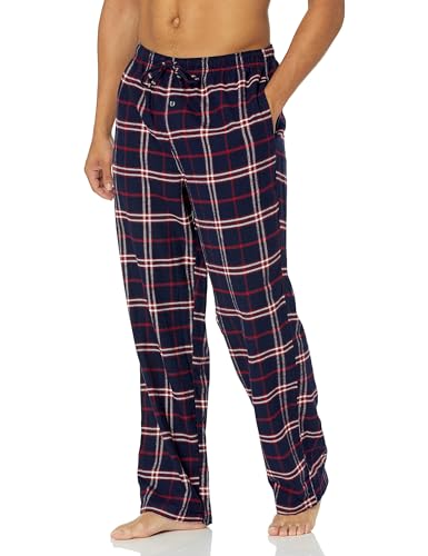 Amazon Essentials Herren Atmungsaktive Flanell-Pyjamahose (Erhältlich In Groß Und Schwer), Marineblau Rot Karomuster, L