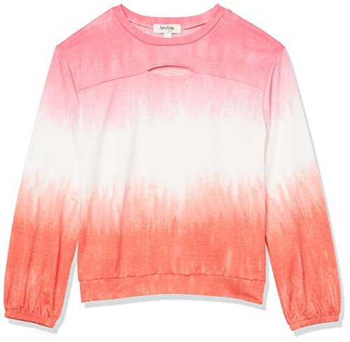 Speechless Girls' Crewneck Tie Dye Pullover Sweatshirt, Pink/Coral, Large