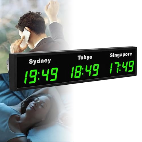 ZHNANDAMAI Horloge Numérique LED Mondiale Horloge à Fuseaux Horaires Grande Murale d’Intérieur avec Synchronisation 3/4/5 Fuseaux pour Hôtels et Bureaux...