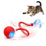 Interactive Cat Toys for Indoor Cats - Automatic with Auto Rolling, Bird wiggling Tail Sound, Obstacle Avoidance, 3 Speed - USB Rechargeable Cat Exercise Toys for Indoor Play & Exercise (RED)