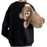 [アスペルシオ] 長袖 くま トレーナー 裏起毛 プルオーバー オシャレ スエット コーデ トップス メンズ ストリート スウェットカジュアル 丸首 クマ柄 ヒップホップ アウトドア キャンプ シティ ファッション 秋冬 スケーター 大人 暖かい ワンポイント シルエット クルーネック レトロ カラフル ユッタリ カッコイイ オモシロ b系 フードなし キャメル メンズトレーナー (M) ブラック