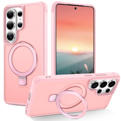 Coque Samsung S25 rose antichoc étui rotatif silicone rigide avec support
