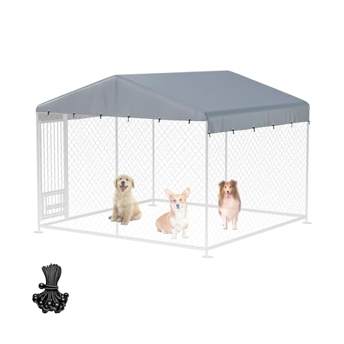 LYBOSH Outdoor Dog Kennel Cover 10'W x 10'L Replacement Dog Kennel Cover Made of 600D Waterproof Oxford Fabric Gray (Frame Not Included)