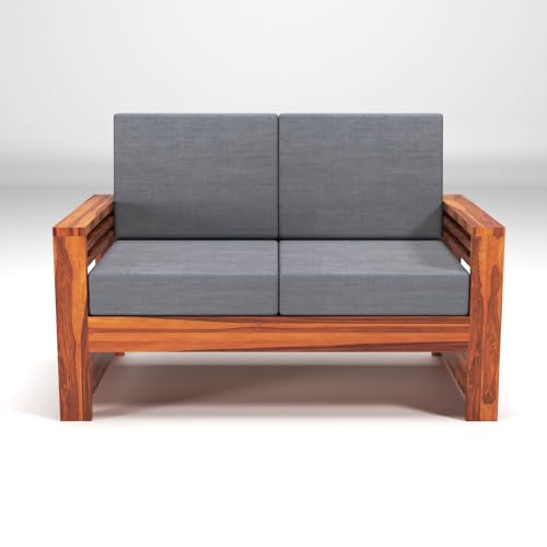 Image of KINGS HOME FURNITURE Sheesham Wooden 4 Seater Sofa for Living Room | Rosewood 4 Seater Cushion Sofa with Side Teapoy for Home & Office | Solid Wood Sofa Set for Lounge (Walnut,Beige,2+1+1 Seater)