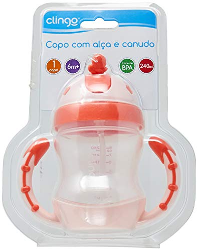 Copo Com Alça E Canudo Rosa - Clingo, Clingo, Transparente/ Rosa, 240 Ml
