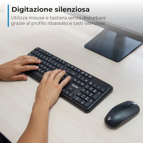 Vultech KM-811W Kit Tastiera E Mouse Wireless Con Clic Silenziosi, Layout Italiano Qwerty Compatta, Tastierino Numerico, 12 Tasti Multimediali, Protezione Liquidi,Pc/Mac/Linux - Nero - 9
