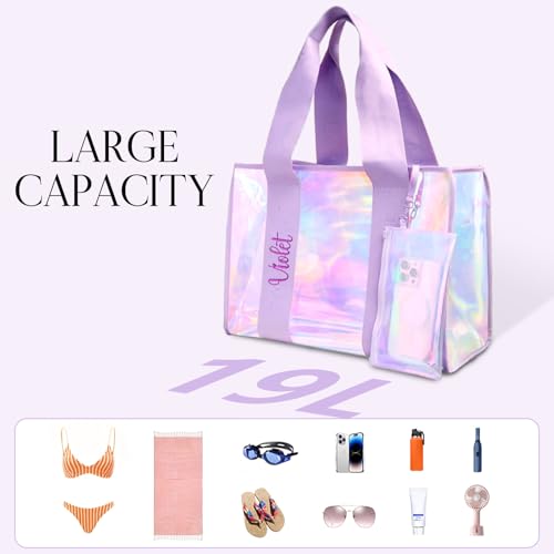 Personalized Soap Bubble Beach Tote - Iridescent Waterproof Clear Tote Bag with Phone Pouch for Women, Tip-Proof Travel Essentials for Pool, Cruise, Bachelorette & Personalized Gifts4