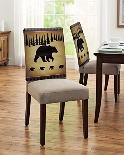 Lidu Bear Chair Covers Set Of 4 For Dining Room, Cabin Forest Animal Chair Back Cover, Rustic Black Brown Dining Chair Cover Removable Kitchen Chair Slipcovers Seat Protector For Party Banquet Décor #TOP3