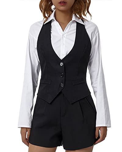 Acrawnni Y2K Damen-Weste, Neckholder, Knopfleiste, elegante Weste, Smoking, Racerback, ärmellos, Vintage, schmale Passform, Streetwear, A-schwarz, XL