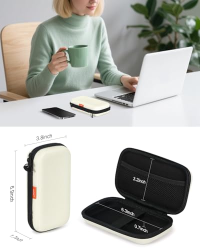 Image of Off White Small Hard Carrying Case, Portable Tech Organizer Pouch