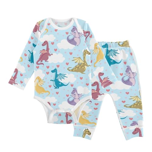 vvfelixl Baby Bodysuits Pants Sets Dragons Hearts Clouds Baby Bodysuit Long Sleeve Baby Clothes for Boys Girls 12-18M