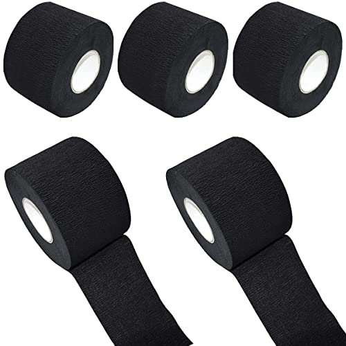 Foto von 5 Rollen Krepppapier Schwarz, Barbier Halsstreifen, Einweg Hals Papierrolle, Krause für Friseure Dehnbares Einweg Nackenhaar Wickelpapier für Professionelle Salon Haarschneide Styling FäRbung