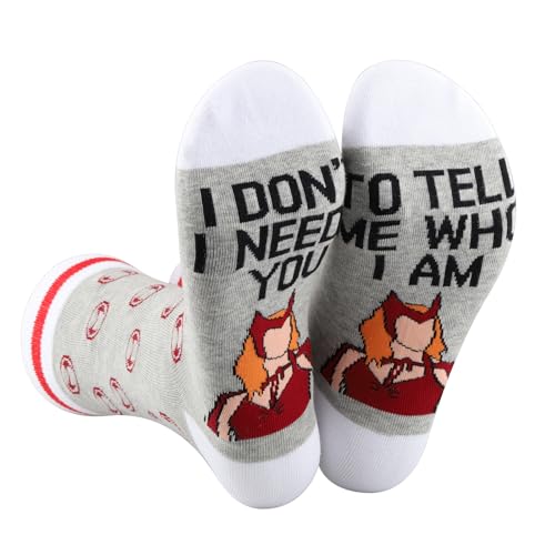 BWWKTOP Wanda Witch Socks Scarlet Witch Fans Gift I Don't Need You To Tell Me Who I Am Wanda Socks Wanda Superhero Merch (I Don't Need You)
