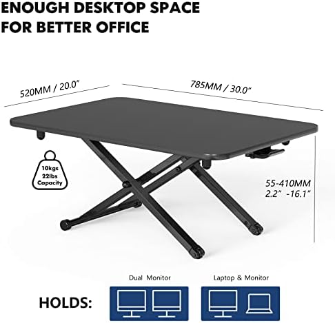 FITUEYES Standing Desk 78cm Height Adjustable Sit Stand Desk for Dual Monitor Laptop Riser, Portable Home Office Workstation, Black