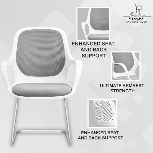 Image of ROSE Zaria | 3 Years Brand Warranty | Ergonomic mesh mid-Back Office Chair, Perfect for Study, Work from Home, revolving, Rolling Computer Desk Chair (White & Grey, Visitor)