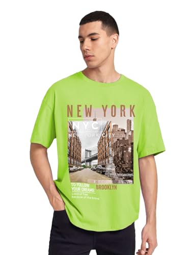 Image of CHKOKKO Mens Polyester Stylish Oversized T Shirt for Daily & Casual Wear Printed Design with Drop Shoulder & Half Sleeves