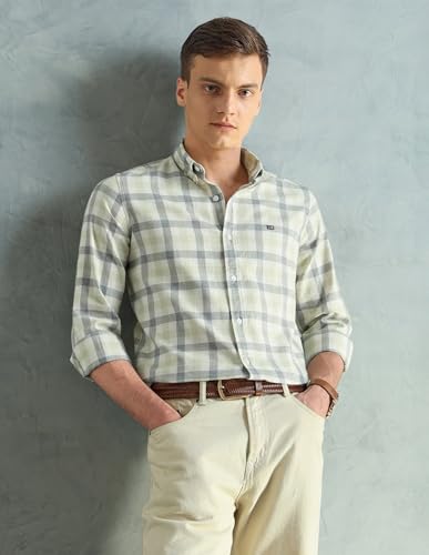 Image of Arrow Sport Men Slim fit Cotton Checked Long Sleeves Spread Collar Shirt