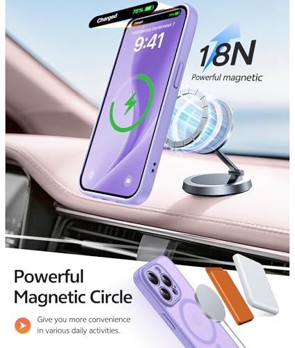 Image of FNTCASE for iPhone 14 Pro Max Case: [Compatible with Magsafe] Translucent Matte Cases with [Full Camera Protection] [Screen Protector] Military Grade Shockproof Protective Phone Cover - Light Purple