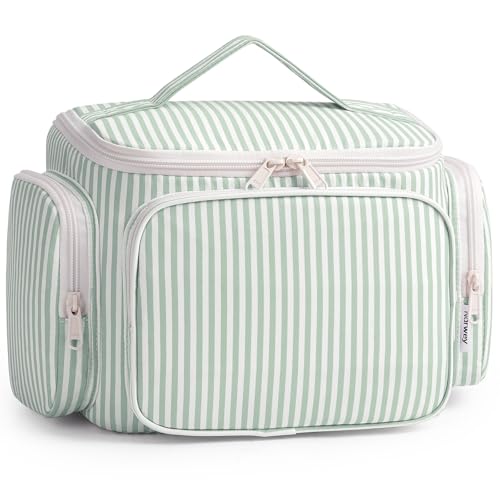 Narwey Groß Kulturbeutel zum Aufhängen Damen, Kulturtasche Waschtasche Damen Kosmetiktasche Mädchen, Reise Essentials Accessoires Geschenke für Frauen (Mintgrüner Streifen)