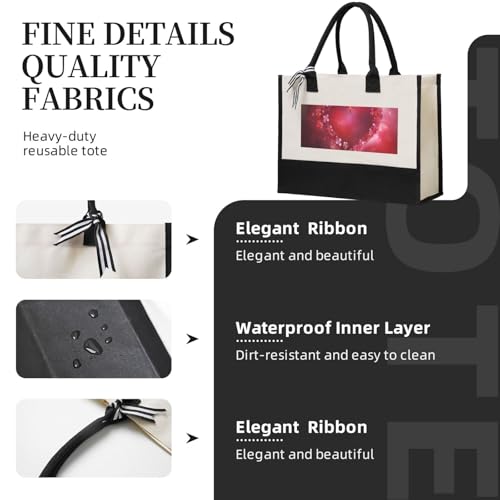 Canvas Tote Bag for Women Beach Tote Purse Reusable Grocery Bag Valentine Day Heart Flower Aesthetic Shopping Bags3