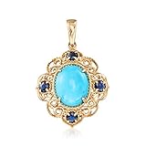 Ross-Simons Sleeping Beauty Turquoise and .40 ct. t.w. Sapphire Pendant in 14kt Yellow Gold