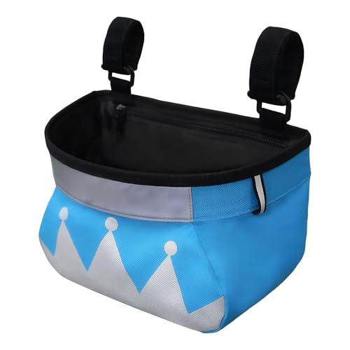 Cesta de bicicleta para niños – Bolsa de almacenamiento para manillar de bicicleta, soporte de marco delantero con bolsillo con cremallera, correa ajustable, material resistente al agua, ligero