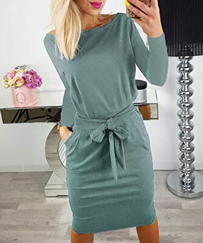 Image of PRETTYGARDEN Women's Fall Long Sleeve Bodycon Party Dress | Tie Waist, Fitted Pencil Dresses, Pockets, Spring Elegant Teacher Outfits for Work Office, Wedding, Holiday, Date Night