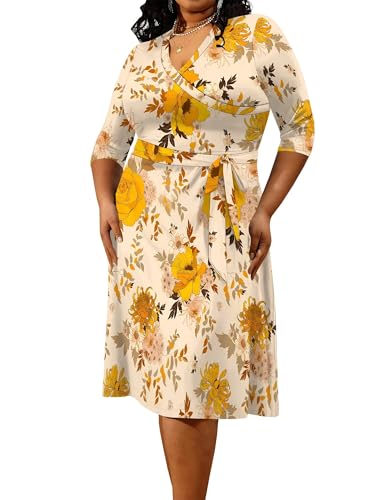 Image of PinkPatty Women's Plus Size Maxi Dress Print 3 /4 Sleeves V Neck Party Sundress Wedding Guest Dresses
