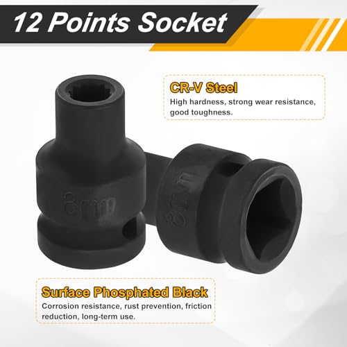 Image of HARFINGTON 1 /2 inch Drive x 8mm Shallow Impact Socket 12-Point Metric CR-V Steel Spindle Nut Impact Flip Sleeve for Home Auto Nuts Bolts Repair