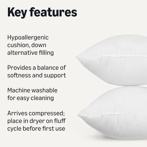 Image of Amazon Basics Square Hypoallergenic Pillow Insert, Sofa Bed Couch Decorative Stuffer, 18 inch, Machine Washable, Compressed, Soft, 4-Pack