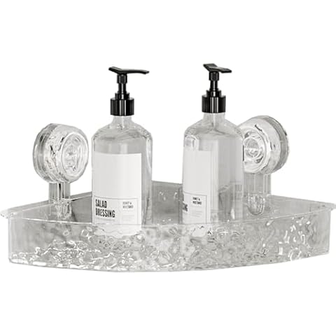 Shower Caddy, Suction Cup Shower Organizer Bathroom Removable Shower Basket Strong Suction Shower Shelf Shower Rack, Clear White And Silver, Slim Cover