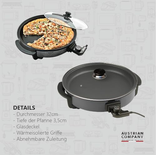 Foto von Silva-Homeline PPF 1503A Partypfanne mit Glasdeckel zum Kochen, Braten, Dünsten, Auftauen und Warmhalten, Ø 32 cm, 1500 W, Schwarz