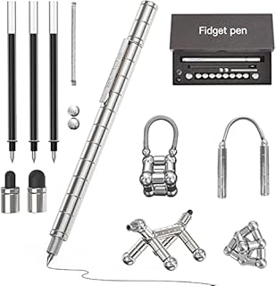 Fidget Pen Magnetic, Magnetic Ballpoint Pen Decompression Magnet, Magnetic Metal Ball Pen, Magnetic Multichrome Pen, Magnet Writing Pen Stress Relief Toys Gift for Kids, Friends, Adults (Silver)