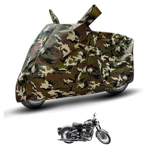 Image of Auto Hub Waterproof Bike Cover Compatible with RE Classic 500 Dustproof, UV Protection Two Wheeler Bike Classic 500 Cover - Army Print