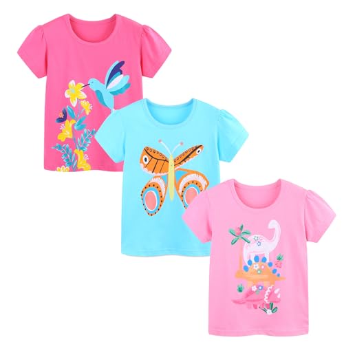 HILEELANG Girl Short Sleeve Tees Easter Graphic Cotton Summer T-Shirts 3Packs