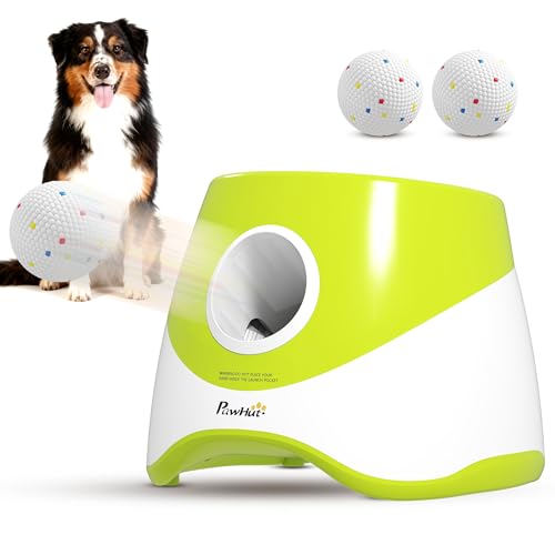 PawHut Automatischer Ballwerfer, Hunde Ball Interaktive Ballwurfmaschine mit 3 ETPU Tennisbälle 3 Distanzen 6m/10 m/14m, Interaktive Ballmaschine für kleine, mittlere Hunde Grün