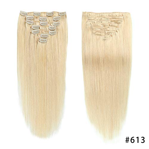 100% Remy Clip In Hair Extensions Human Hair Double Weft Human Extensions Clip In Hair Human Hair 14''-20'' Grade 8A Quality Full Head Set Long Soft Silky Straight (18''--70g, #613)