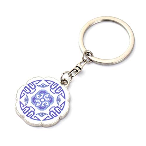 Chowcencen Botella Azul y Blanco de Porcelana China Estilo Llavero Elementos de división de Metal de Llaves Titular de aleación de Zinc Llavero Colgante Llavero de decoración