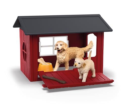 Schleich Farm World - 6pc Toy Dog Kennel Play Set with Golden Retrievers for Kids. Farm Animal Toys for Boys and Girls. Fun Dog House and Puppy Figure for Screen-Free Play for Children Ages 3+ 42722