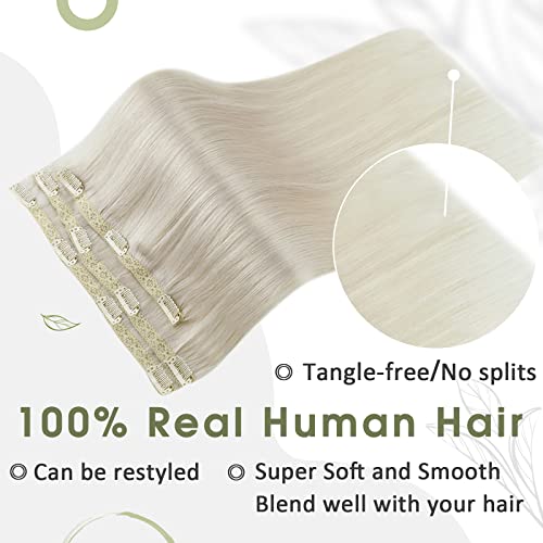 RUNATURE Blonde Clip in Hair Extensions Real Human Hair White Blonde Hair Extensions Clip in Blonde Remy Hair Double Weft Clip Hair 14 Inch 50g #800 - Image 4