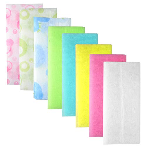Nydotd 8 Pack of Exfoliating Nylon Bath Cloth Towel Beauty Skin Weave Bath Wash Towel Exfoliating Scrub Cloth Shower Long Washcloth for Body 35 inches (90cm) Wash Cloth Massage Bath Cloth