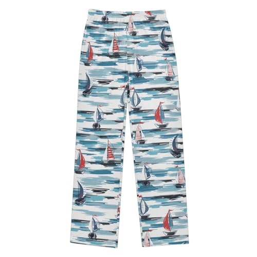 Boys' Pants Ship Sailboat Sea Wave Long Bottoms Jogger Pants Elastic Waist Trousers with Pockets S-XL
