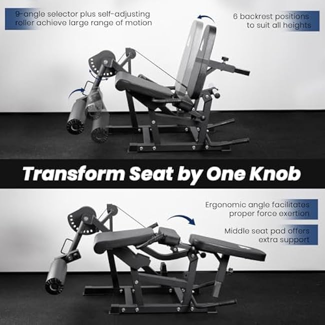LIONSCOOL Leg Extension and Curl Machine V4.0, 1100lbs Capacity Adjustable Seated Leg Extension, Lying Leg Curl Bench, Cable Operated 2¡± Plate Loadable Lower Body Exercise Equipment for Home Gym